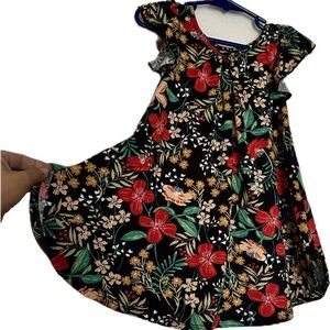 Dot Dot Smile Black Dress with Red and Green tropical pattern 2T